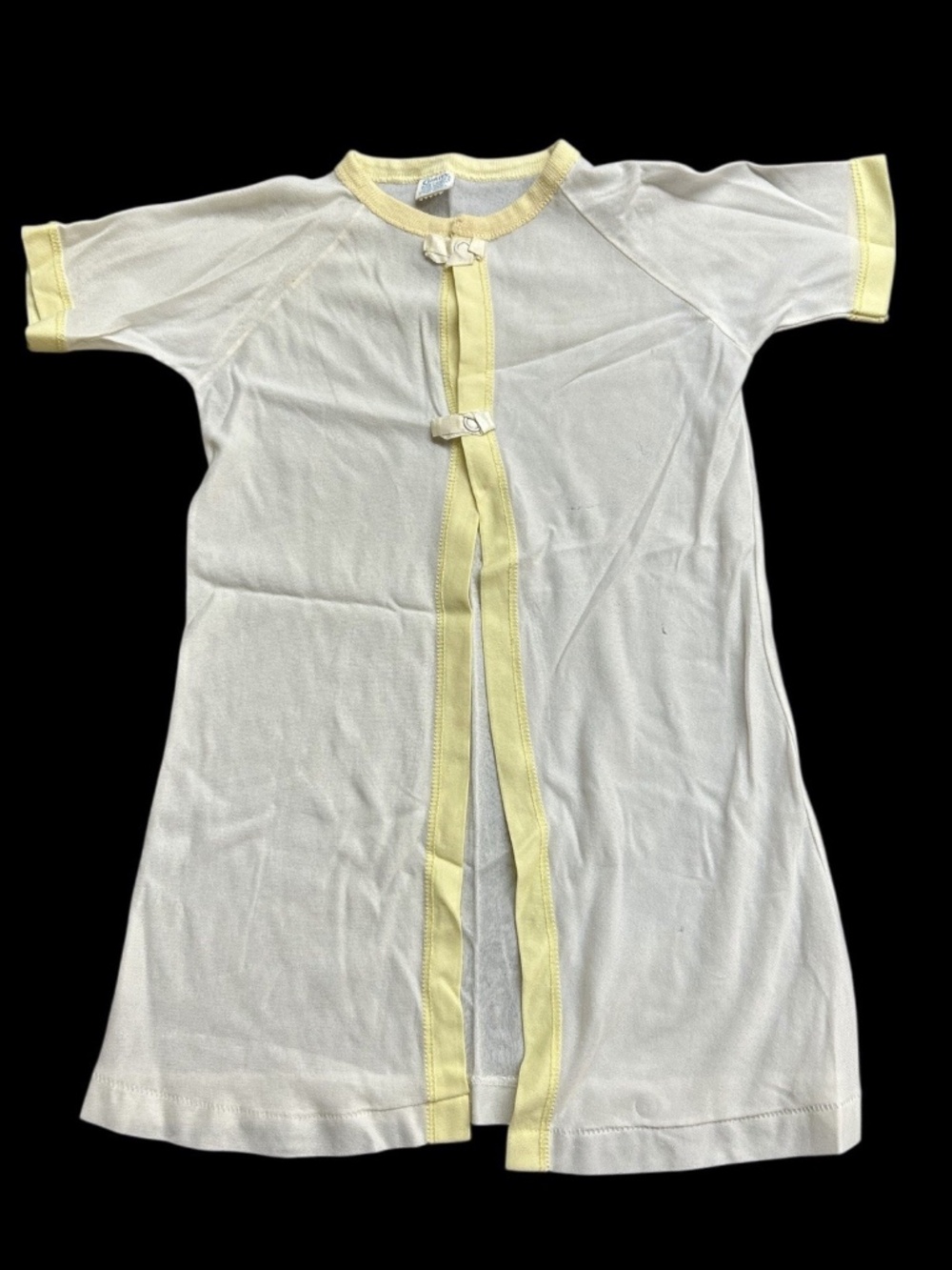 Vintage Infant Yellow & White Curity Snap-Front Baby Gown 19.5 Inches Long